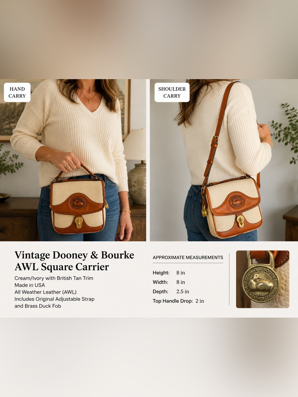 Vintage Dooney & Bourke AWL Square Carrier Crossbody Top Handle Bag USA British - Picture 2 of 16